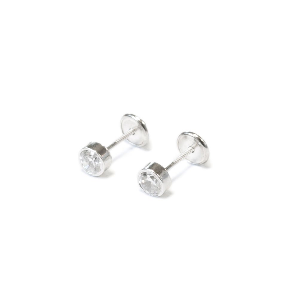 Mondepetit - 925 Sterling Silver Round Cubic Zircon Children's shine earrings