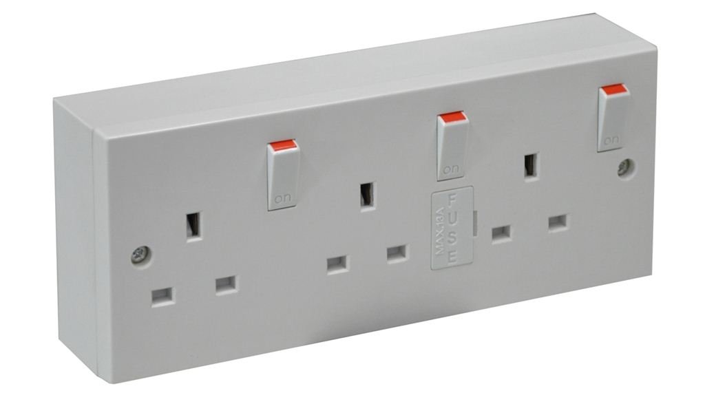 White Triple Switched Socket with Back Box