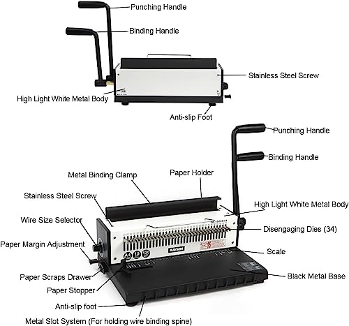 RAYSON TD-1500B34 Wire Binding Machine, 3:1 Pitch 34-Hole, 15-Sheet Punching & 120-Sheet Binding Capacity | Manual Punch Binder for Professional Reports, best choice for office and studio
