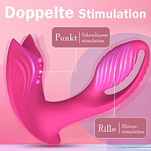 Butterfly Vibrator für sie mit 9 Vibrationen Erotik Vibratoren Heizfunktion,G-Punkt und Klitoris simulation Sexspielzueg für Frauen mit Fernbedienung Rosa Moruioy