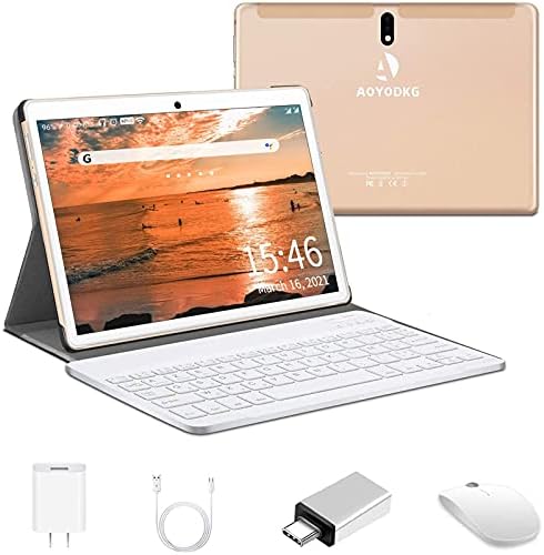2 in 1 Tablet 10 Inch Android 9.0 Pie Tablets with Keyboard 128GB Expand 4GB RAM 64GB ROM | Dual 4G | WiFi | GPS | 8000mAh | 8MP Camera, Google GMS Certified Tablet PC (Gold)