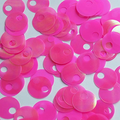Large Hole Round Sequin 20mm Hot Pink Rainbow Iris Fluorescent Matte Opaque Back Reversible. Couture Paillettes. Made in USA