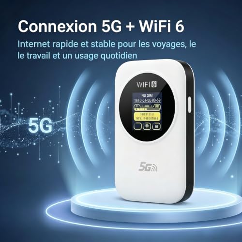 Unlocked 5G Portable WiFi 6 Router with SIM Slot, 5G/4G+ High Speed Mobile Internet Modem, Connect Up to 30 Devices, Ideal for Travel and Home Work
