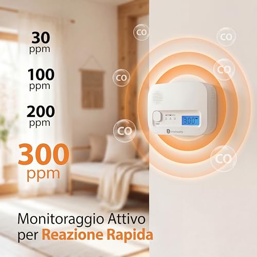 Smartwares Carbon Monoxide Detector – 10 Year Sensor – Batteries from 3 Years – with Display and Test Button – FGA-13041