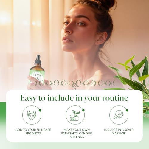 SIVA Eucalyptus Oil 4 fl oz – 100% Natural Essential Oil with Dropper – For Diffuser, Hair, Skin, Soap & Candle Making