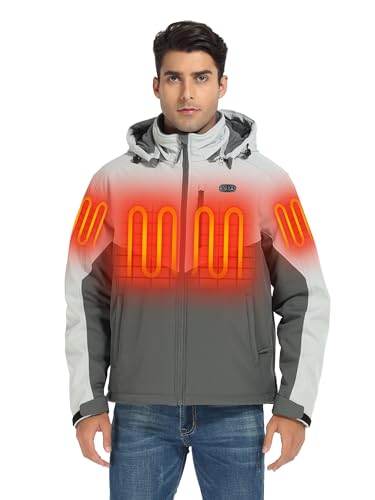 ORORO Giacca Riscaldata Da Uomo 5 Zone Softshell Con Power Bank - Leggera, Impermeabile E Morbida