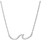 Vanbelle Sterling Silver Jewelry - Sea Wave Pendant Necklace with Rhodium Plating - Stylish Neck Chain for Womens - 31.90x7.40mm, 16" chain with 2" extender