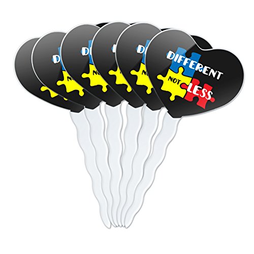 Different Not Less Autism Puzzle Pieces Heart Love Cupcake Picks Toppers Decoration Set of 6