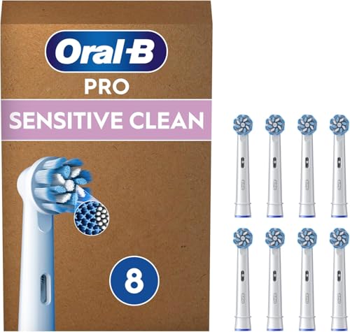 Pro Sensitive Clean Cabezales de Recambio Originales, Blanco, Pack de 8 - Recambios para Cepillo Eléctrico Oral B Pro, Filamentos Ultrasuaves para Encías Sensibles, Embalaje de Cartón