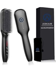 Arkam Beard Straightener Brush for Men - Premium Hair Straightening Brush and Beard Brush, Ionic Hair Styling Comb for Men and Women, Electric Heat Brush for Home or Travel, Electric Dual Voltage