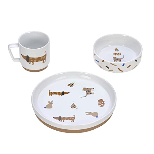 LAESSIG juego de vajilla de porcelana para ninos, plato, cuenco, taza con anillo de silicona, vajilla infantil antideslizante/Little Mateys royal blue