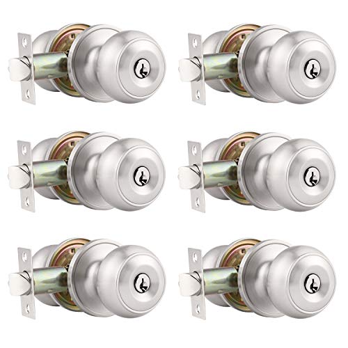 Probrico (6 Pack) Satin Nickel Round Entry Door Knobs Keyed Alike