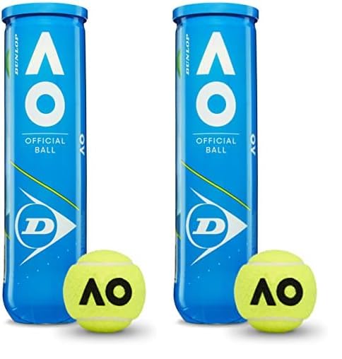 DUNLOP Tennis Ball Australian Open - for Clay, Hard Court and Grass (1 x 4 Pet) (Pack of 2)
