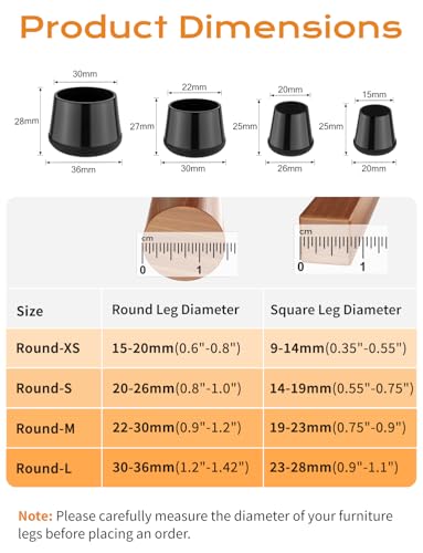 Meldel Chair Leg Floor Protectors Extra Small 24PCS - Furniture Felt Silicone Integrated Chair Foot Covers/Dark-Black/Rubber - Protect Floors from Scratches,Reduce Noise