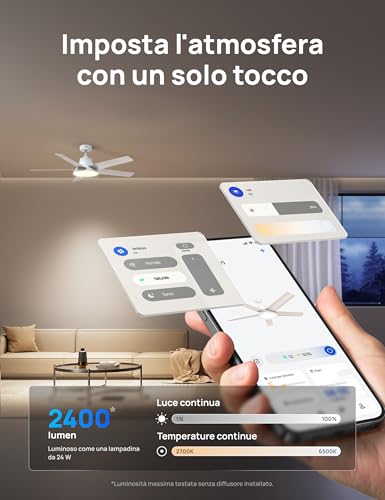 DREO Smart Ceiling Fan with Light, 52 inches, 12 Speed, 3 Fan Modes, Continuous Colour Tone, Adjustable LED, 12H Timer, Silent DC Motor, Remote Control/APP Control