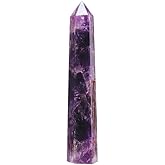 Apengshi Amethyst Large Crystal Tower Natural Dream 5.9"-6.3" 6 Faceted Single Point Chakra Healing Crystal Wand Energy Meditation Stone Home Decor Collection Gift