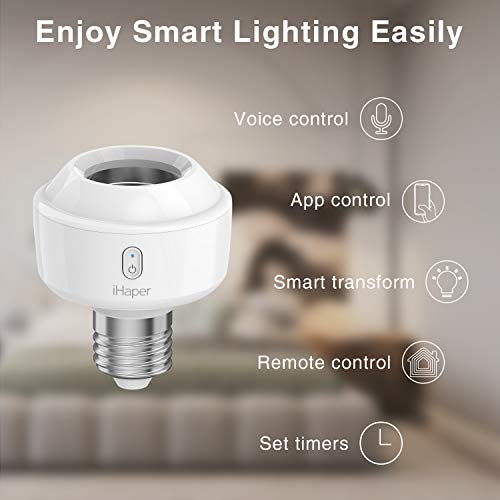 Smart WiFi Light Bulb Socket - iHaper Apple Homekit E26 Bulb Adapter (for iOS only), Works with up to 25W LED, CFL, Incandescent and Halogen Bulbs, No Hub Required, Supports Alexa, Google Assistant