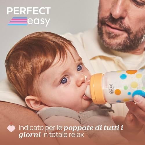 Biberon Perfect Easy Flusso Veloce, con Tettarella Physio in Morbido Silicone Soft Sense, Anticolica, Riduce Rigurgito e Irritabilità, Bottiglia in Plastica da 330ml, 4 Mesi+, Bambino