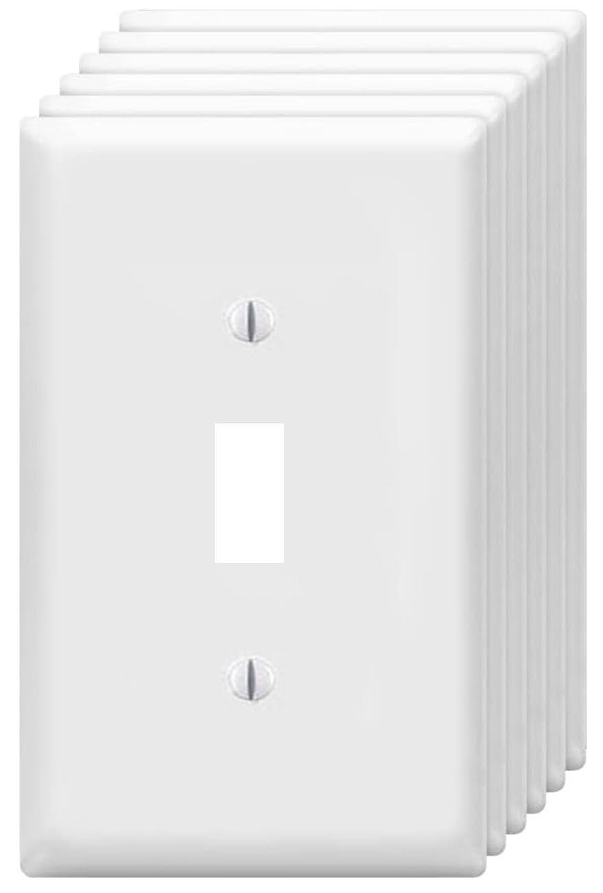 ZEFTV Toggle Light Switch Wall Plates 1-Gang Switch Electrical Cover Plate Unbreakable Thermoplastic Faceplate, White (6 Pack)