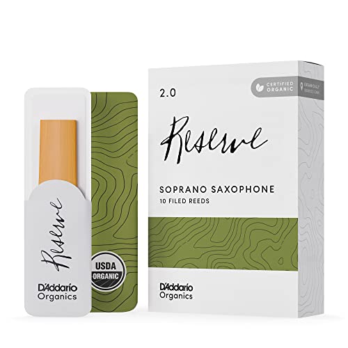 DAddario Organic Reserve Soprano Saxophone Reeds - Sax Reeds - Individually Sealed - 2.0 Strength, 10 Pack