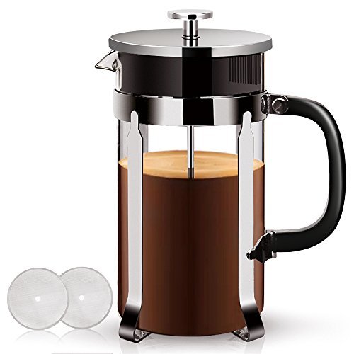 Outstanding French Press - (1 liter, 34 oz) 304 Stainless Steel Coffee Press, FDA Appraved. Food Grade Frame and Lid, Borosilicate Glass, Coffee Maker Tea Maker, Professional Grade Screen Heatable. Outstanding French Press - (1 liter, 34 oz) 304 Stainless Steel Coffee Press, FDA Appraved. Food Grade Frame and Lid, Borosilicate Glass, Coffee Maker Tea Maker, Professional Grade Screen Heatable.