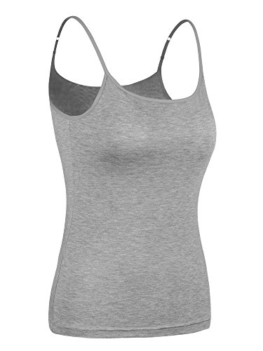 Satinior Women s Cami Camisole Built-in Bra Adjustable Spaghetti Strap Tank Top Padded Cami Tanks (XXL Size, Grey)