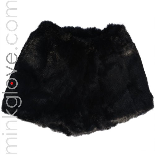 MinkgLove Black Rabbit Fur Underwear Boxer Shorts Satin Lined