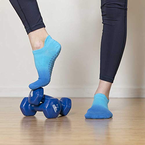 Great Soles Women's Ombre Dyed Grip Socks for Yoga, Pilates, and Barre Caribbean Blue SM 6-10