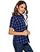 Zeagoo Women Summer Short Sleeve Boyfriend Plaid Button Down Shirts