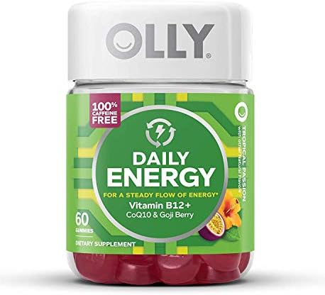 Daily Energy Gummy,(180 Gummies) Tropical Passion, Vitamin B12, CoQ10, Goji Berry, Caffeine Free, Chewable Supplement