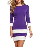 ANGVNS Women Winter Color Block Patchwork 3/4 Sleeve O Neck Pullover Dress, Purple, Large