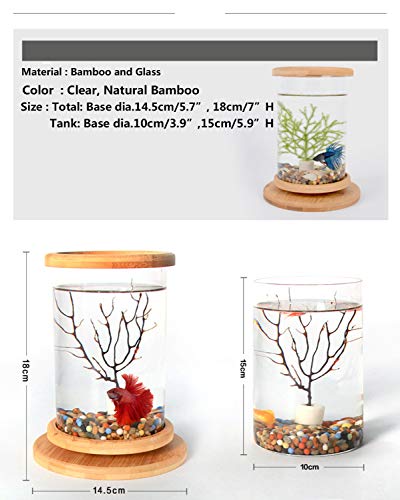 Norgail Creative Rotary Aquarium Betta Mini Fish Tank with LED Lighting Desktop Bowl Round Aquarium Decoration for Home Living Room Bedroom Office Spinning Bamboo Rack