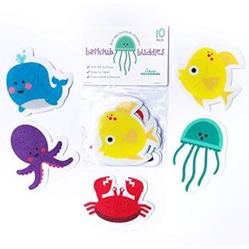 Curious Columbus Non-Slip Bathtub Stickers Pack of 10 Large Sea Creature Decal Treads. Best Adhesive Safety Anti-Slip Appliques for Bath Tub and Shower Surfaces
