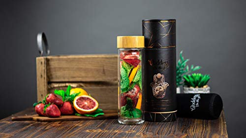 The Goddess On The Go Tumbler with Stainless Steel Infuser | BPA Free Double Wall Glass Travel Mug with Natural Bamboo Lid | Leakproof Tea Bottle For Easy Tea Infusion, Fruit Infusion, Hot & Cold Tea