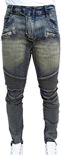 Shunht Men's Fashion Motorbike Slim Fit Jeans Trousers Denim Skinny Pants