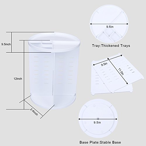 EMOCCI 360 Rotating Makeup Organizer Adjustable Spinning Cosmetic Storage Box Case Large Capacity Make Up Holder Vanity Shelf Fits Counter top Bathroom Kitchen(white) - Thumbnail 6