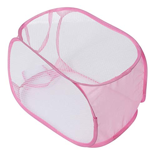 Portable, Durable Handles, Laundry Basket Pop Up Mesh Bin Tidy Storage Foldable Cloth Washing Bags Hamper 2Pcs (Pink)