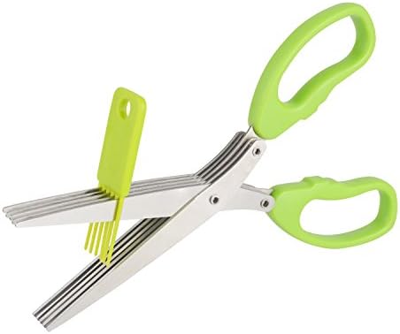 HiramWare Herb Scissors with 5 Blades and Cleaning Comb, Perfect Kitchen Stainless Steel Multipurpose Cooking Shears, Professional Chef Choice, Sharp Dishwasher Safe Gadget, Culinary Cutter Safe Grip