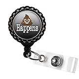 Poop Happens - Emoji - Funny - Black Retractable Badge Reel ID Holder