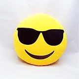 GCA Emoji Smiley Emoticon Yellow Round Cushion Pillow Stuffed Plush Soft Toy 32cm Sunglasses
