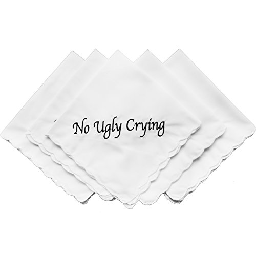 Perfect Bridesmaid Gift No Ugly Crying Wedding Handkerchief Embroidered Set of 8 Wedding Favors(Black)
