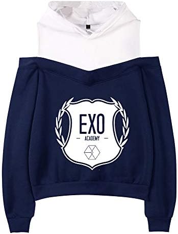 EXO Pullover Trendy Women's Blank Cartoon Pictures Printing Off-The-Shoulder Sweater Hoodie Pullover Unisex
