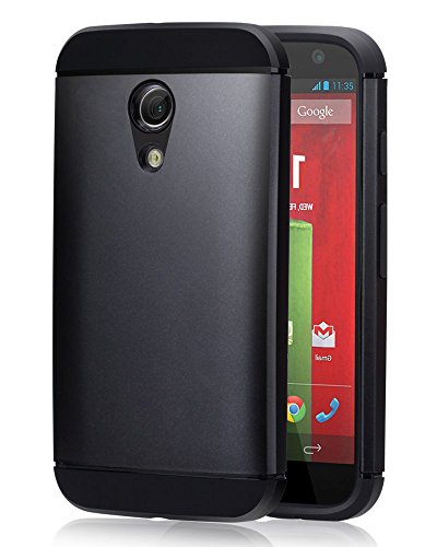 Moto G 2nd Gen Case, Moto G (2nd Generation) Case, AnoKe Armor dual layer bumper Case TPU PC hybrid protective Case for Motorola Moto G2 (Armor Black)
