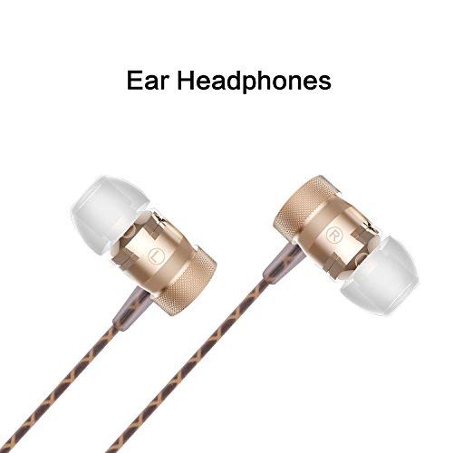 Sonzi in- Ear Headphone Sports Earphone, Stereo Sound Noise Isolating Stereo Bass Earphones with Mic for 3.5mm Interface Devices （Gold）