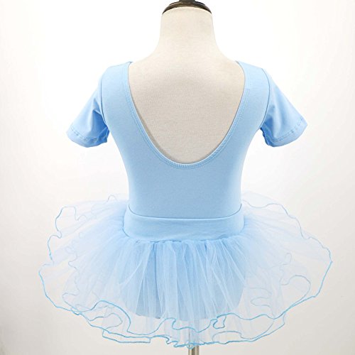 Girls Ballet Leotard With Skirt Toddler Kids Short Sleeve Dance
