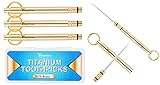 EasyHonor Integrated Titanium Toothpicks,3 PCS Brass Pocket Toothpicks for teeth, Portable Metal Toothpick Holder with Key Ring, for Outdoor Picnic and Camping