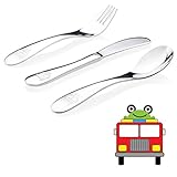 Kiddobloom Kids Stainless Steel Utensil Set, Truck Model, set of 3 (Spoon, Fork, and Butter Knife) Perfect for Preschoolers