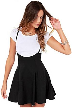 Boyiya Women's Suspender Skirts Basic High Waist Versatile Flared Skater Skirt Fashion Casual Shoulder Straps A Line Skirt