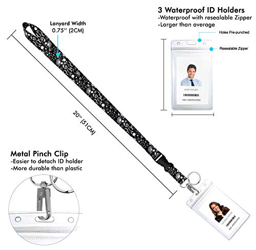 3-Pack Assorted Designs Lanyards with ID Holder & Key Ring for Keys, Cruise Ship Card, Teachers, Nurses. Waterproof Clear ID Badge Case. Essential Cruise Ship & Work Accessories. Floral Classics - Thumbnail 2