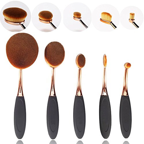 UniM 5 Pcs Oval Makeup Brush Set Toothbrush Style Foundation Contour Concealer Blending Cosmetic Brushes